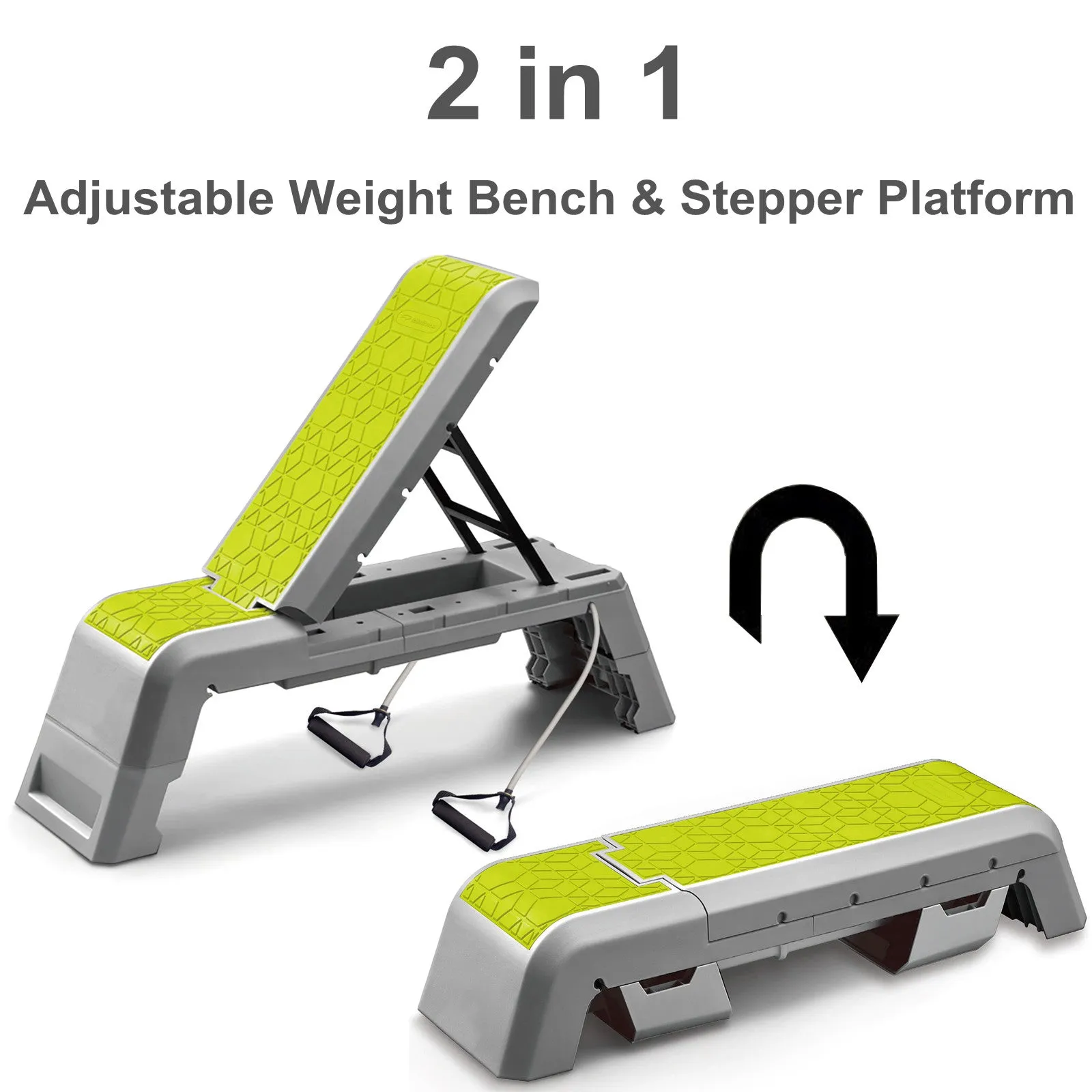 2 in 1 Deck Exercise Step Platform W/ Resistance Bands