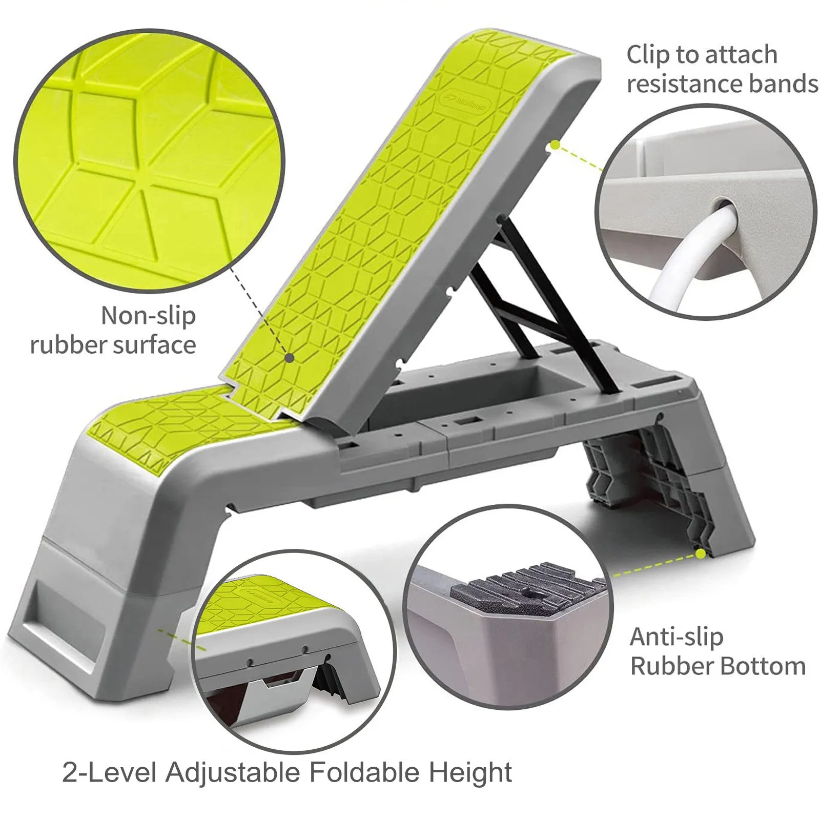 2 in 1 Deck Exercise Step Platform W/ Resistance Bands
