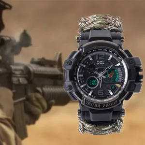 8 in 1 Outdoor  Multi functional Waterproof Military Tactical Paracord Watch Bracelet