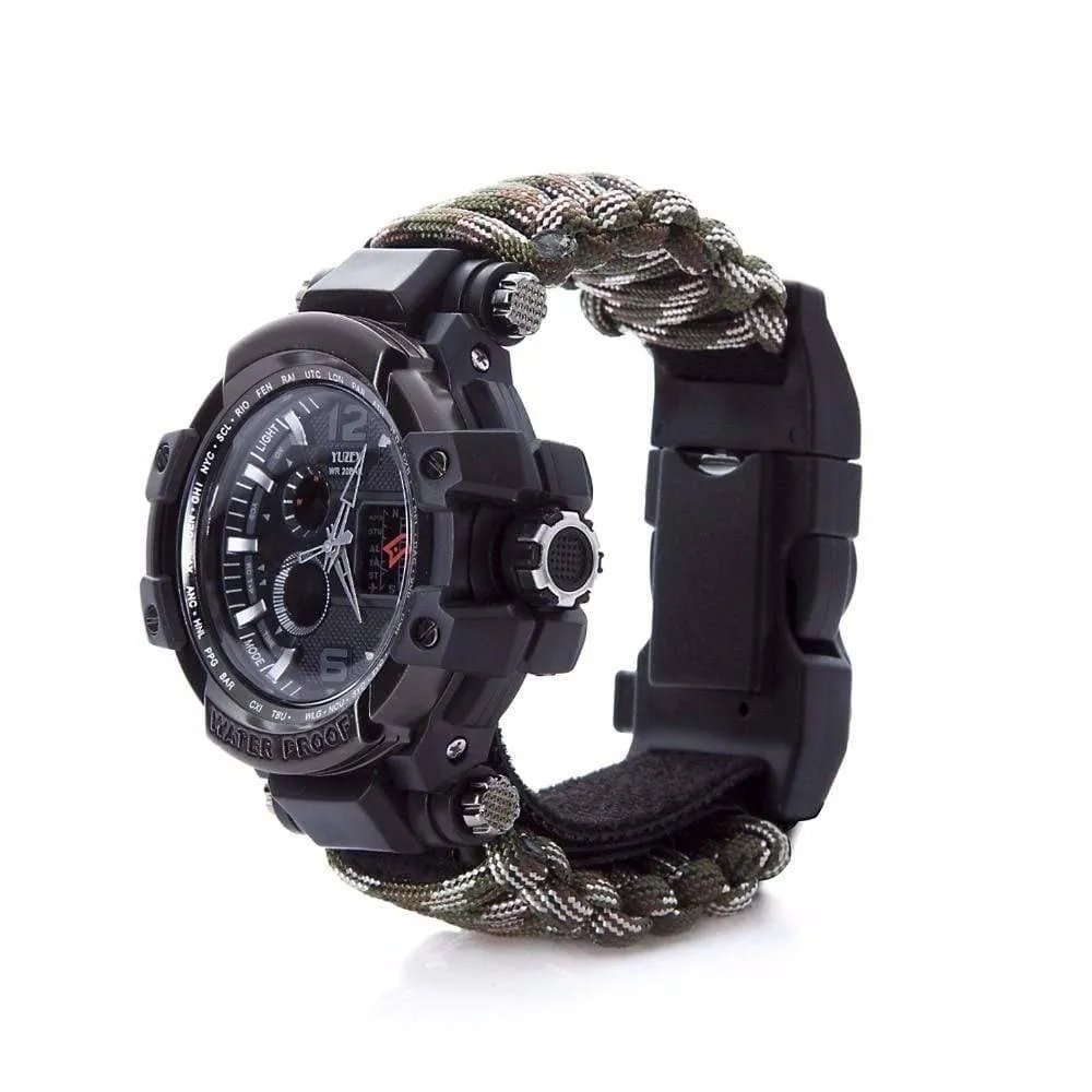 8 in 1 Outdoor  Multi functional Waterproof Military Tactical Paracord Watch Bracelet