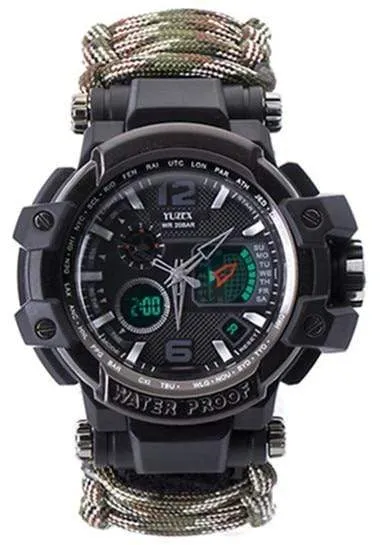 8 in 1 Outdoor  Multi functional Waterproof Military Tactical Paracord Watch Bracelet