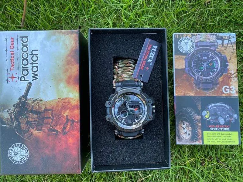 8 in 1 Outdoor  Multi functional Waterproof Military Tactical Paracord Watch Bracelet