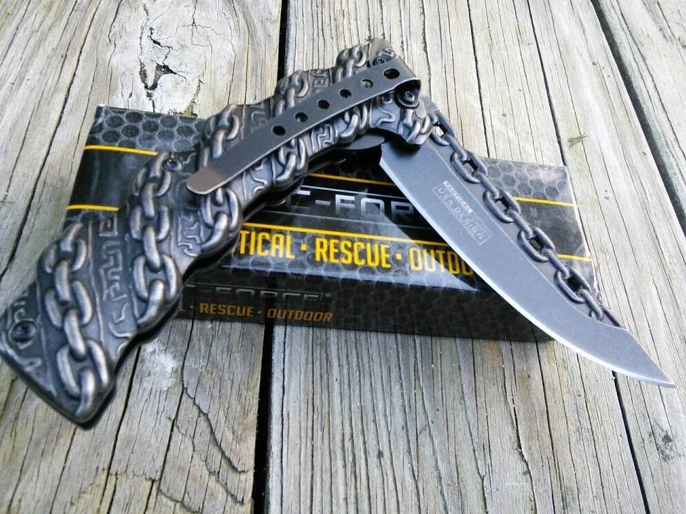 8.25" TAC FORCE CHAIN SPRING ASSISTED Open Folding Pocket Knife Combat Tactical