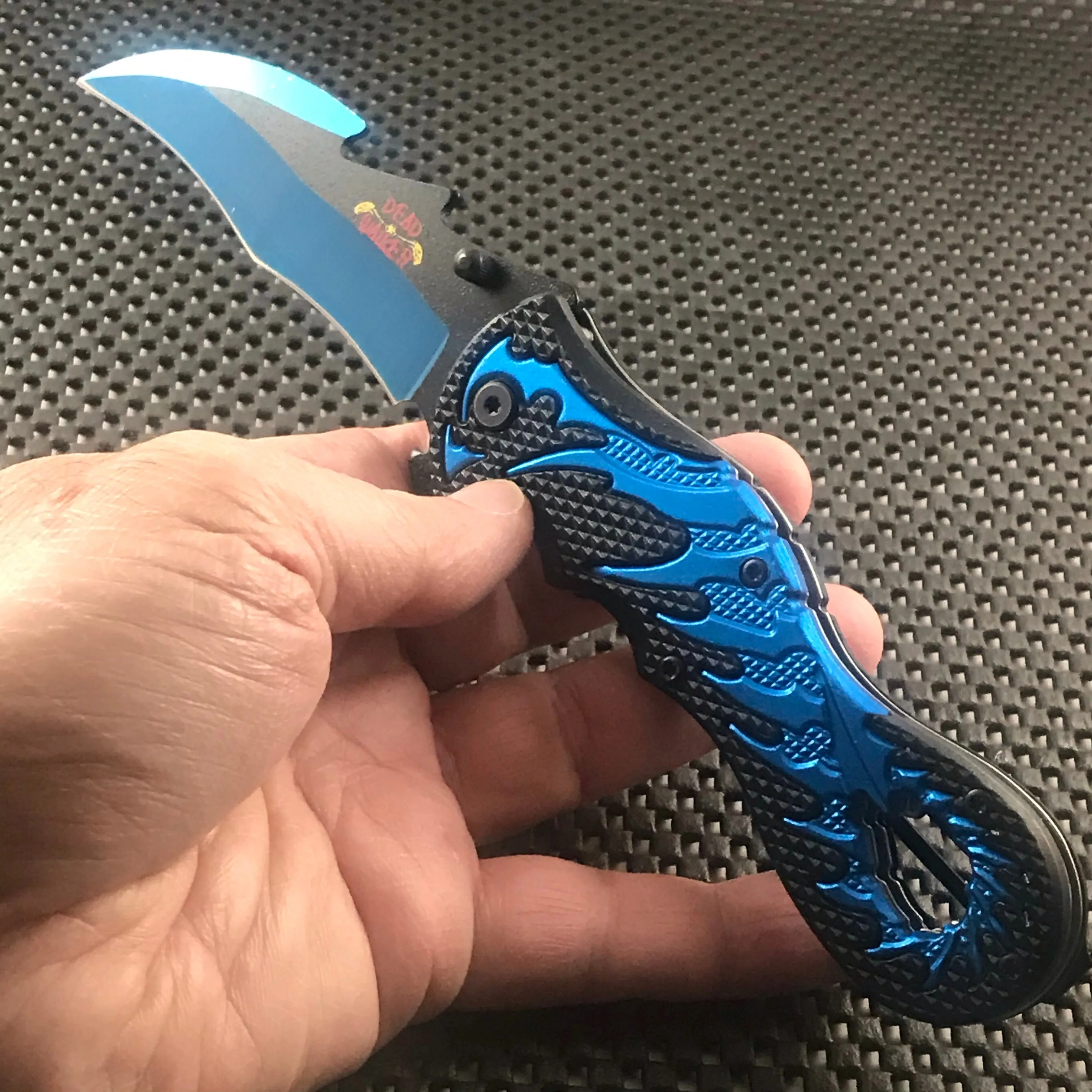 9" Dead Walker Dragon Tail Blue & Black Fantasy Pocket Knife