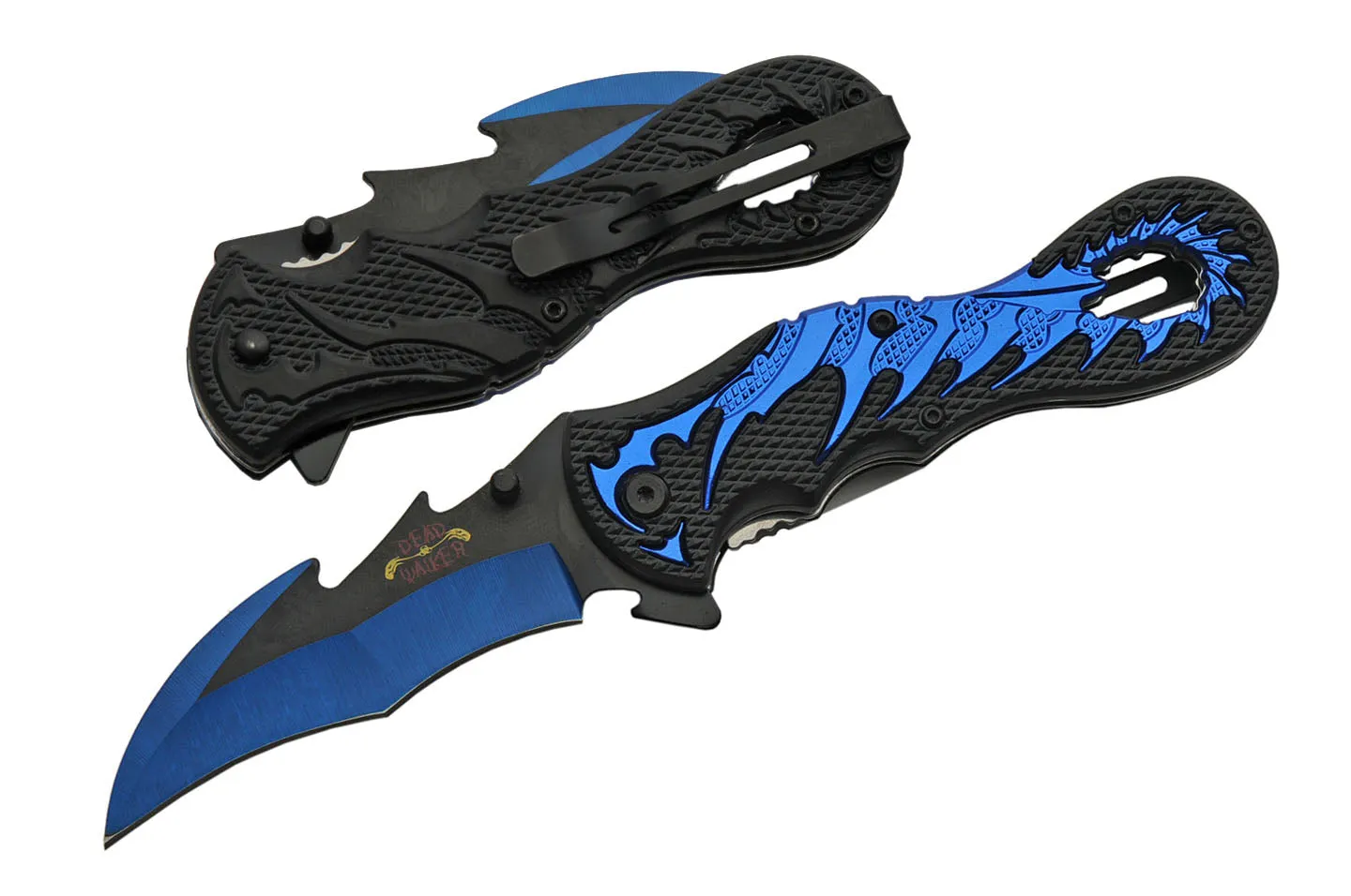 9" Dead Walker Dragon Tail Blue & Black Fantasy Pocket Knife