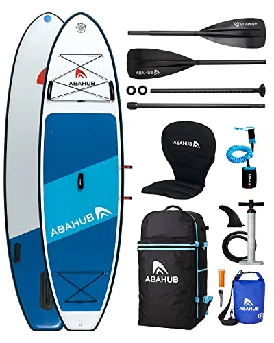 Abahub Inflatable SUP, Wide 10'6" x 34" x 6" iSUP, Blue Standup Paddleboard with Adjustable Carbon Fiber Paddle, Kayak Seat, for Yoga, Paddle Board, Kayaking, Surf, Canoe, Fishing