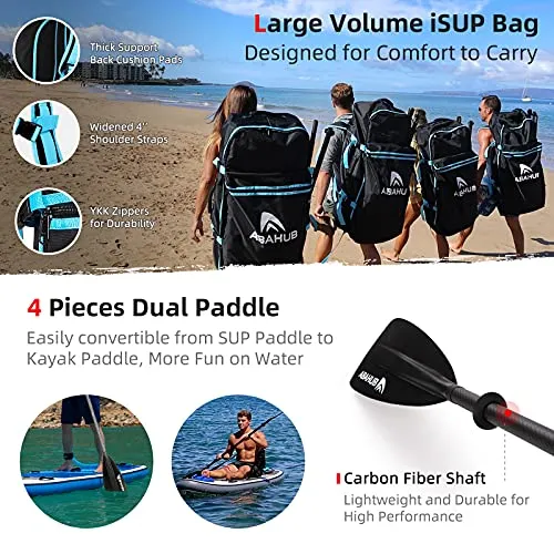 Abahub Inflatable SUP, Wide 10'6" x 34" x 6" iSUP, Blue Standup Paddleboard with Adjustable Carbon Fiber Paddle, Kayak Seat, for Yoga, Paddle Board, Kayaking, Surf, Canoe, Fishing