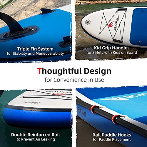 Abahub Inflatable SUP, Wide 10'6" x 34" x 6" iSUP, Blue Standup Paddleboard with Adjustable Carbon Fiber Paddle, Kayak Seat, for Yoga, Paddle Board, Kayaking, Surf, Canoe, Fishing