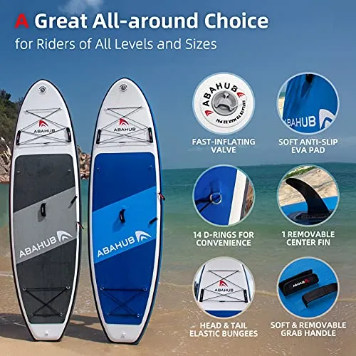 Abahub Inflatable SUP, Wide 10'6" x 34" x 6" iSUP, Blue Standup Paddleboard with Adjustable Carbon Fiber Paddle, Kayak Seat, for Yoga, Paddle Board, Kayaking, Surf, Canoe, Fishing