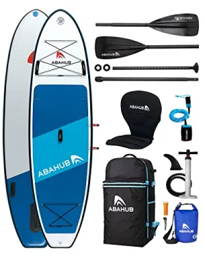Abahub Inflatable SUP, Wide 10'6" x 34" x 6" iSUP, Blue Standup Paddleboard with Adjustable Carbon Fiber Paddle, Kayak Seat, for Yoga, Paddle Board, Kayaking, Surf, Canoe, Fishing