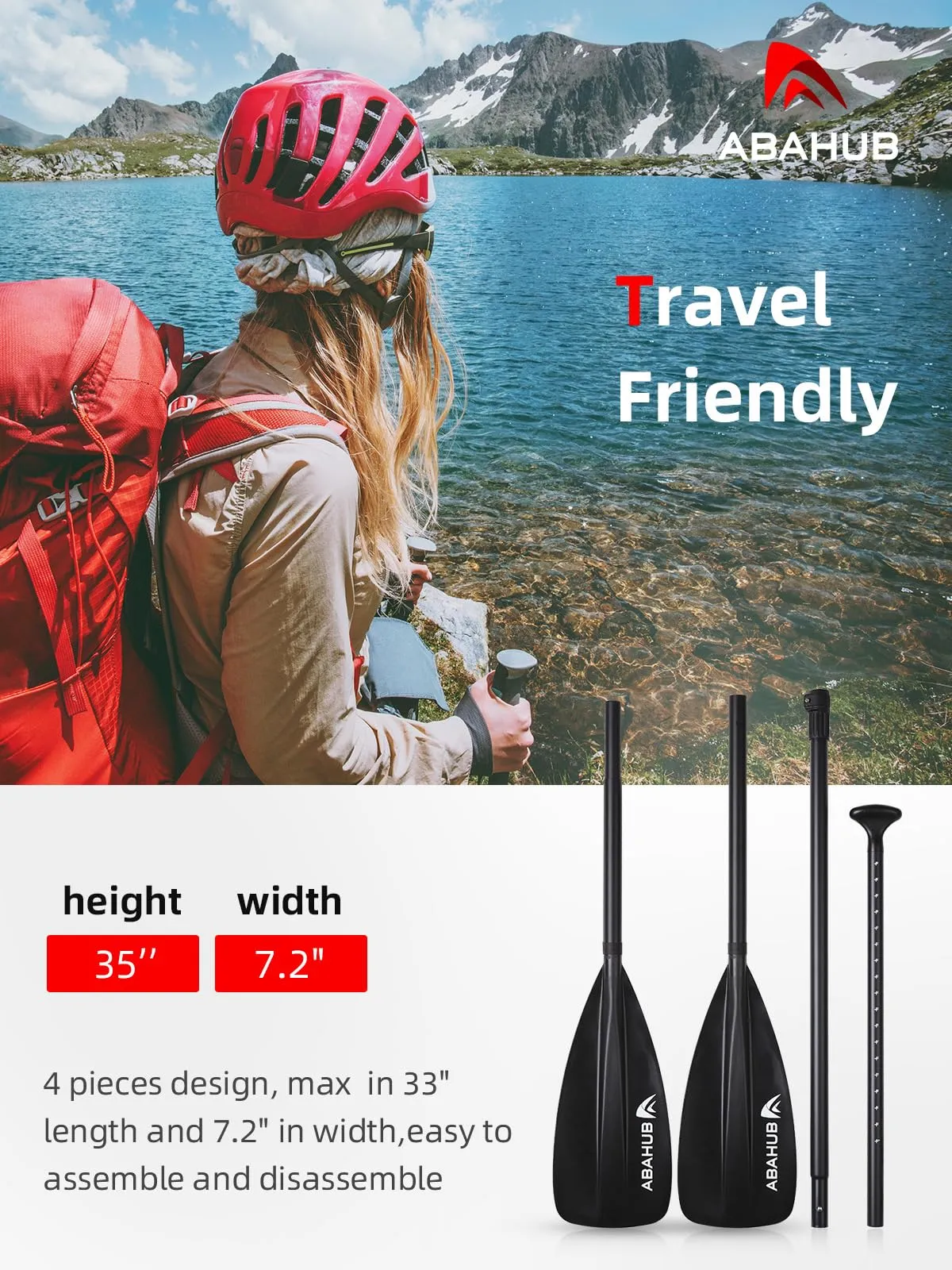 Abahub SUP Paddles - 4 Piece Adjustable Stand up Paddle - Lightweight Oar for Paddleboard, Aluminum Alloy PU Coated Shaft 68" - 86", Black Plastic Nylon Blade