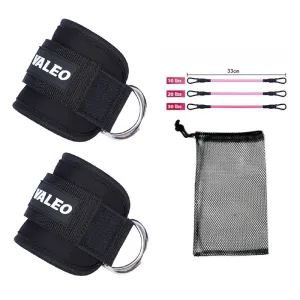 Black Set (2 Ankle Straps   3 elastic ropes   1 mesh bag) Adjustable Ankle Straps for Leg and Glute Training - EVA Padded Gym Foot Straps