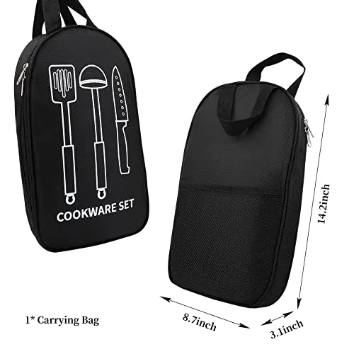 Camping Cooking Utensils Set, Stainless Steel Grill Tools, Camping BBQ Cookware Gear and Equipment for Travel Tenting RV Van Picnic Portable Kitchen Essentials Accessories (Black-16 PCS)