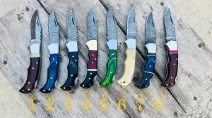 Handmade Damascus Pocket Knife Rose Wood Handle Birthday Gift Folding Knife Groomsmen Gift Anniversary Wedding Personalized Gift for Men