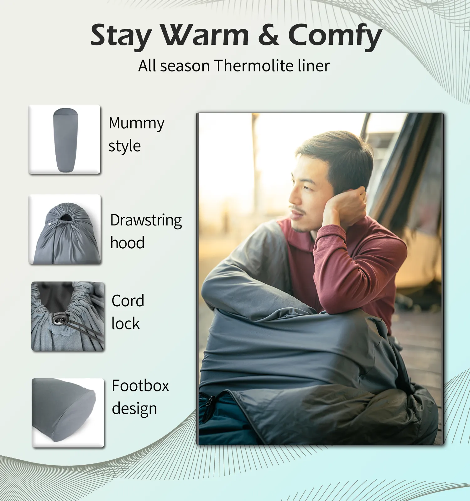 [Hyperax ft Litume] [E626] Thermolite All Season Sleeping Bag Liner Add Up to 22°F / 12°C