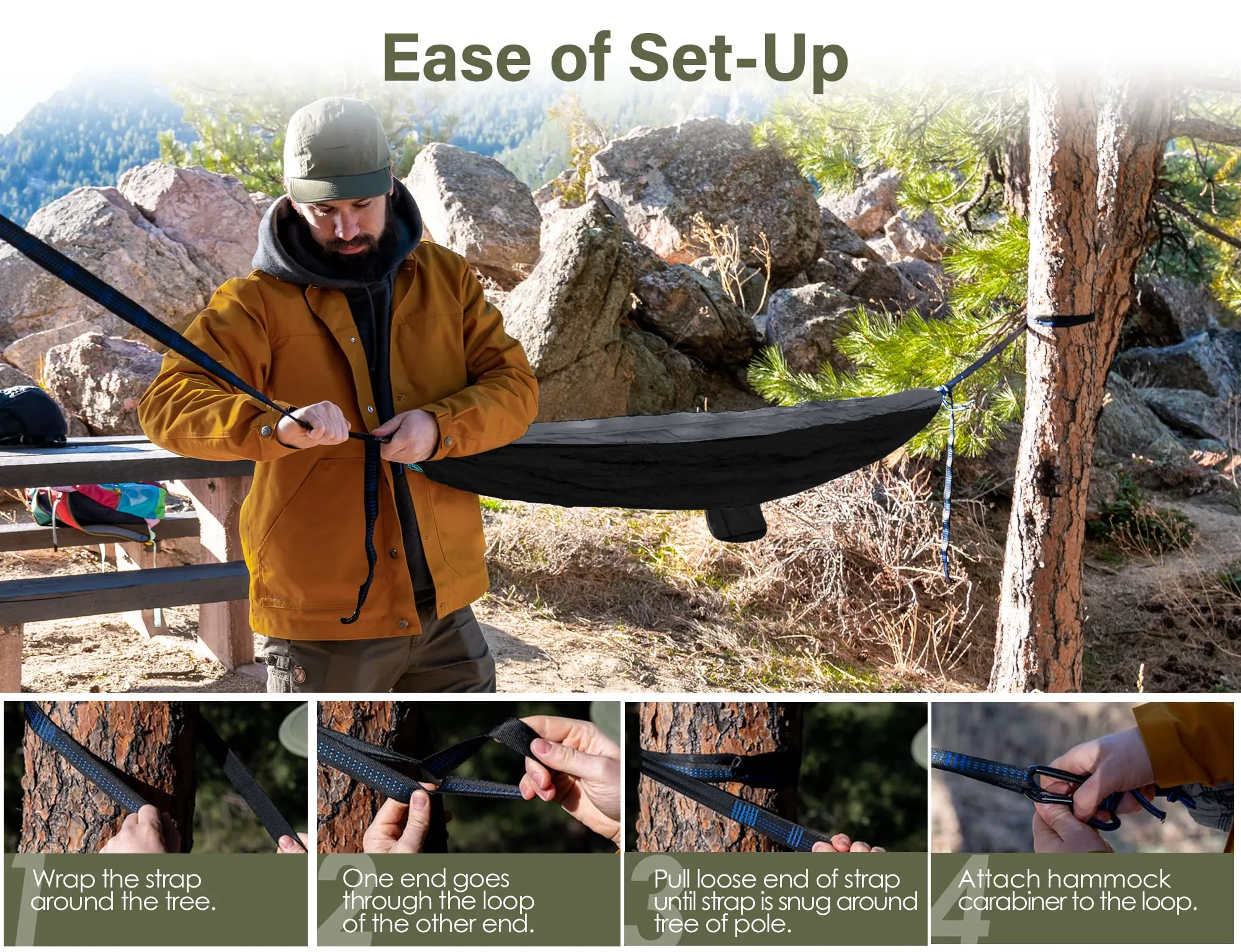 Kootek Camping Hammock Double Portable Hammocks with 2 Tree Straps, Lightweight Nylon Parachute Hammocks for Backpacking, Travel, Beach, Backyard, Patio, Hiking (Black & Grey, Large)