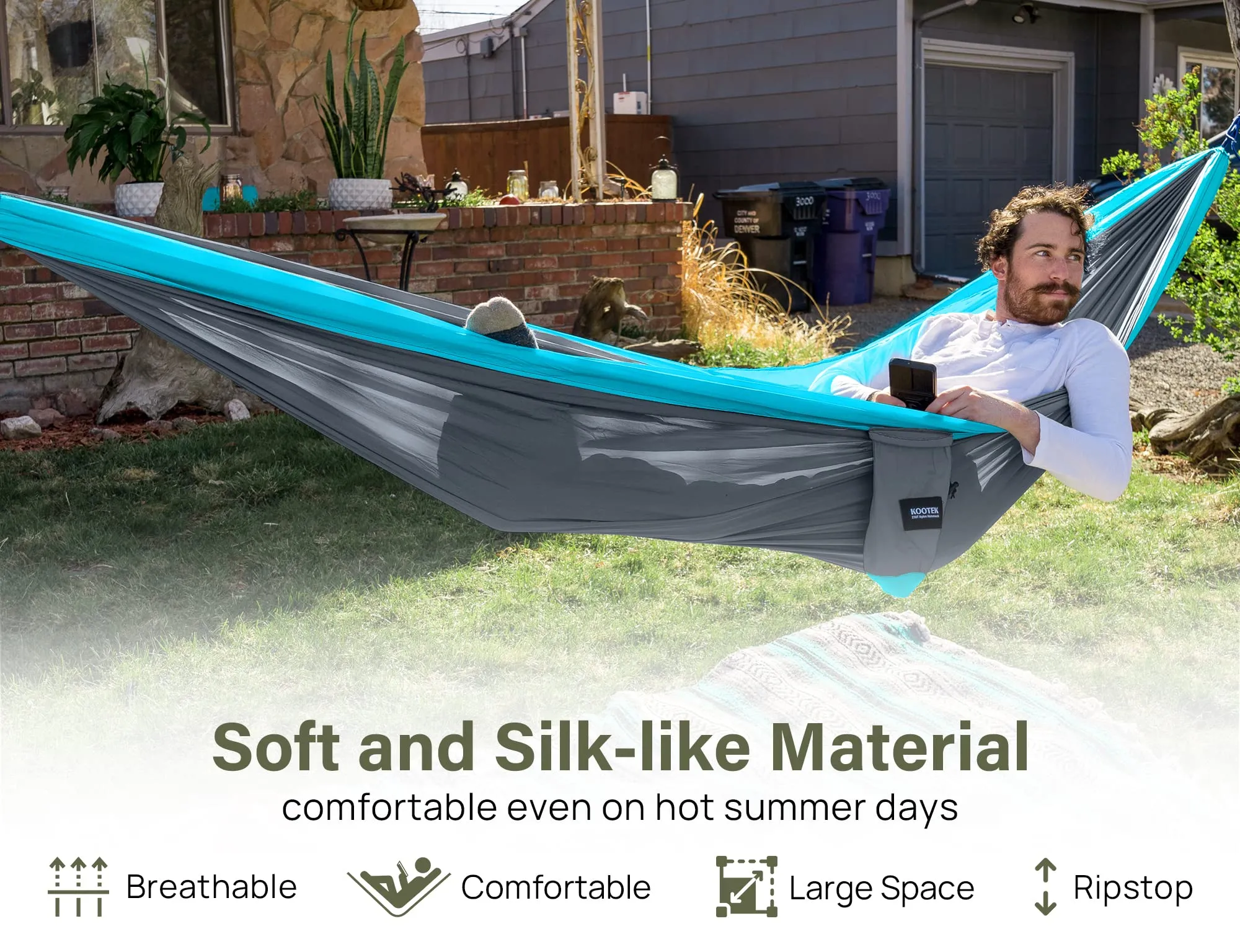 Kootek Camping Hammock Portable Indoor Outdoor Tree Hammock with 2 Hanging Straps, Lightweight Nylon Parachute Hammocks for Backpacking, Travel, Beach, Backyard, Hiking
