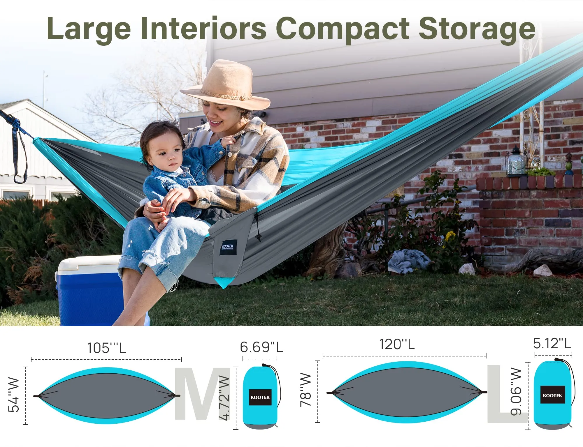 Kootek Camping Hammock Portable Indoor Outdoor Tree Hammock with 2 Hanging Straps, Lightweight Nylon Parachute Hammocks for Backpacking, Travel, Beach, Backyard, Hiking