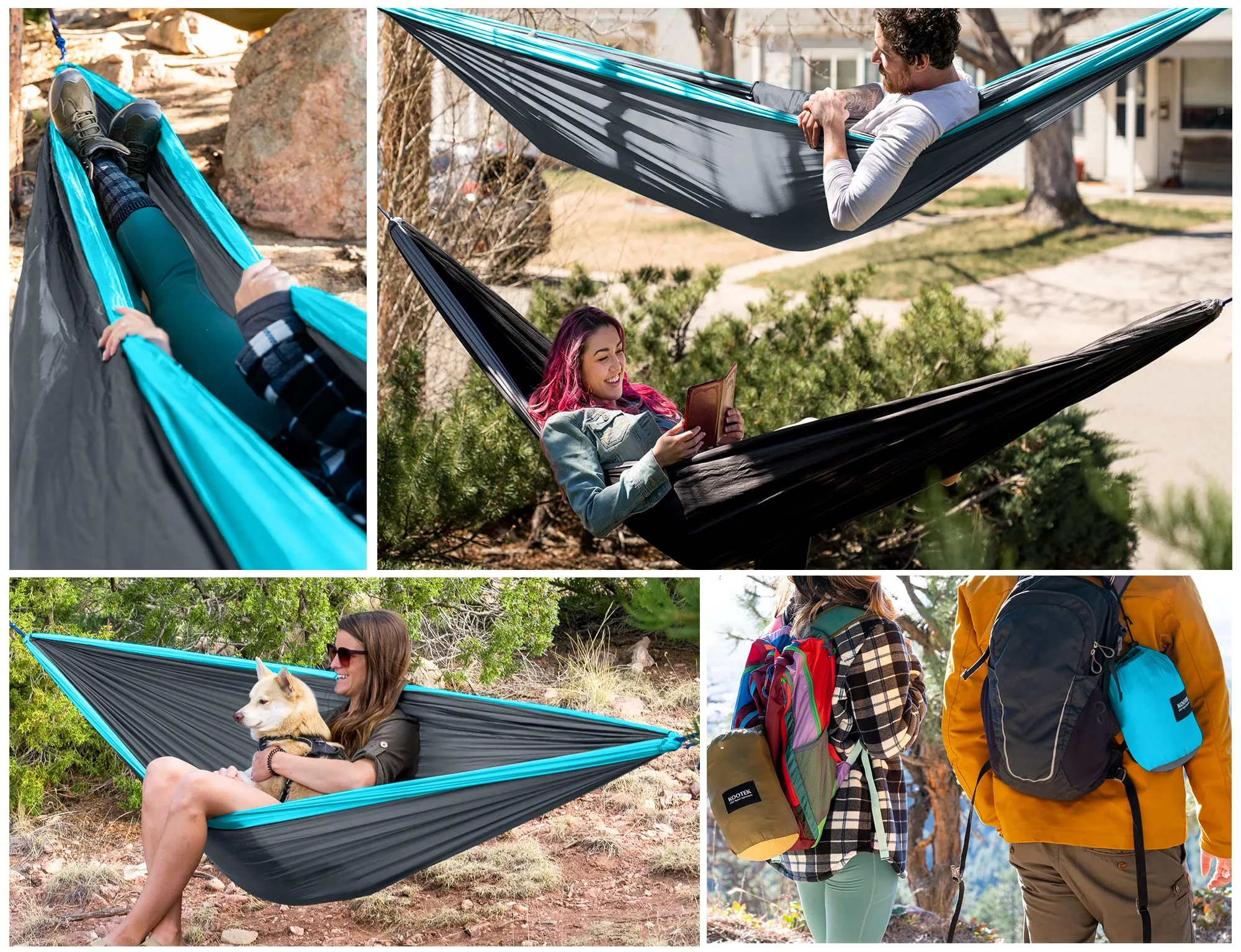 Kootek Camping Hammock Portable Indoor Outdoor Tree Hammock with 2 Hanging Straps, Lightweight Nylon Parachute Hammocks for Backpacking, Travel, Beach, Backyard, Hiking