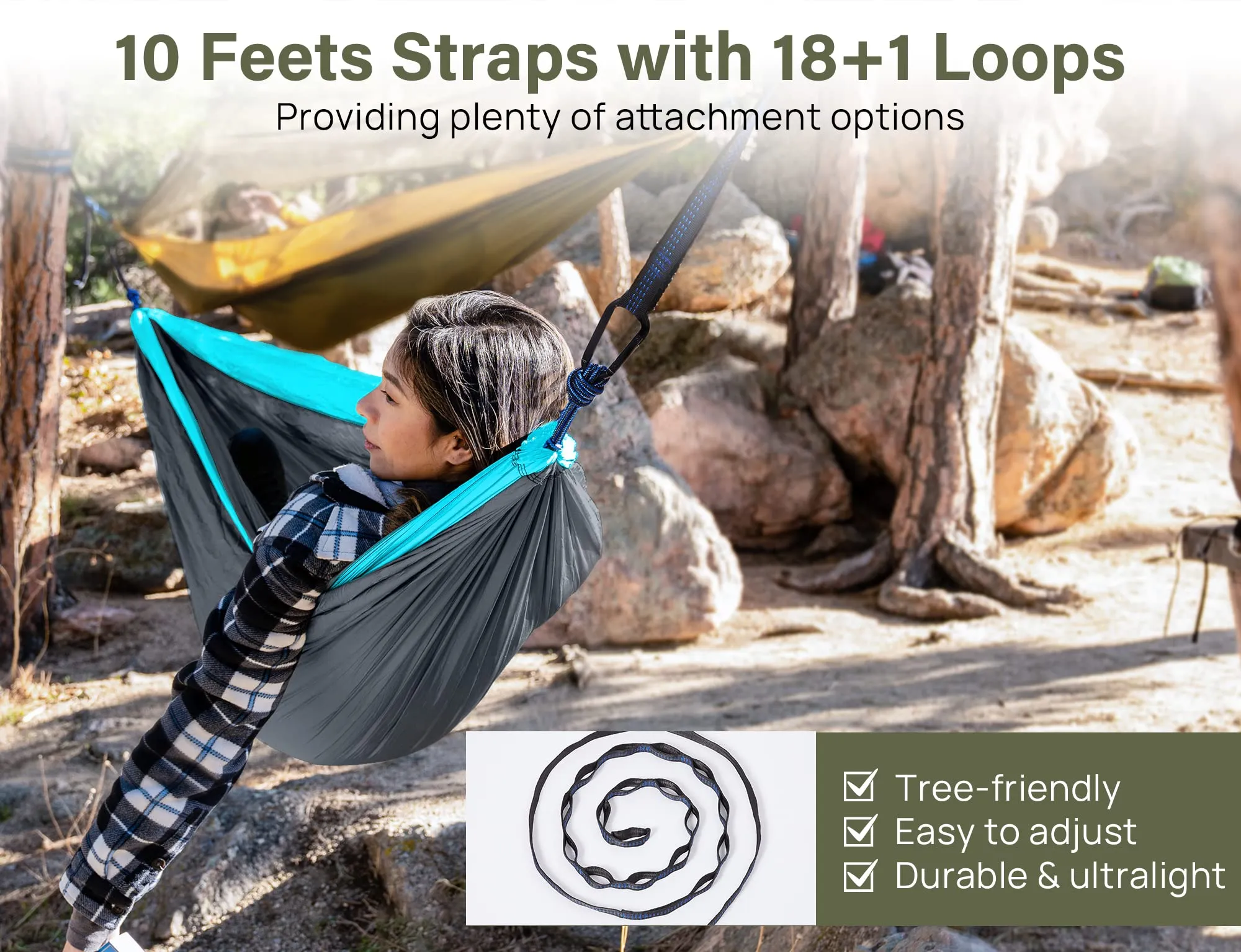 Kootek Camping Hammock Portable Indoor Outdoor Tree Hammock with 2 Hanging Straps, Lightweight Nylon Parachute Hammocks for Backpacking, Travel, Beach, Backyard, Hiking