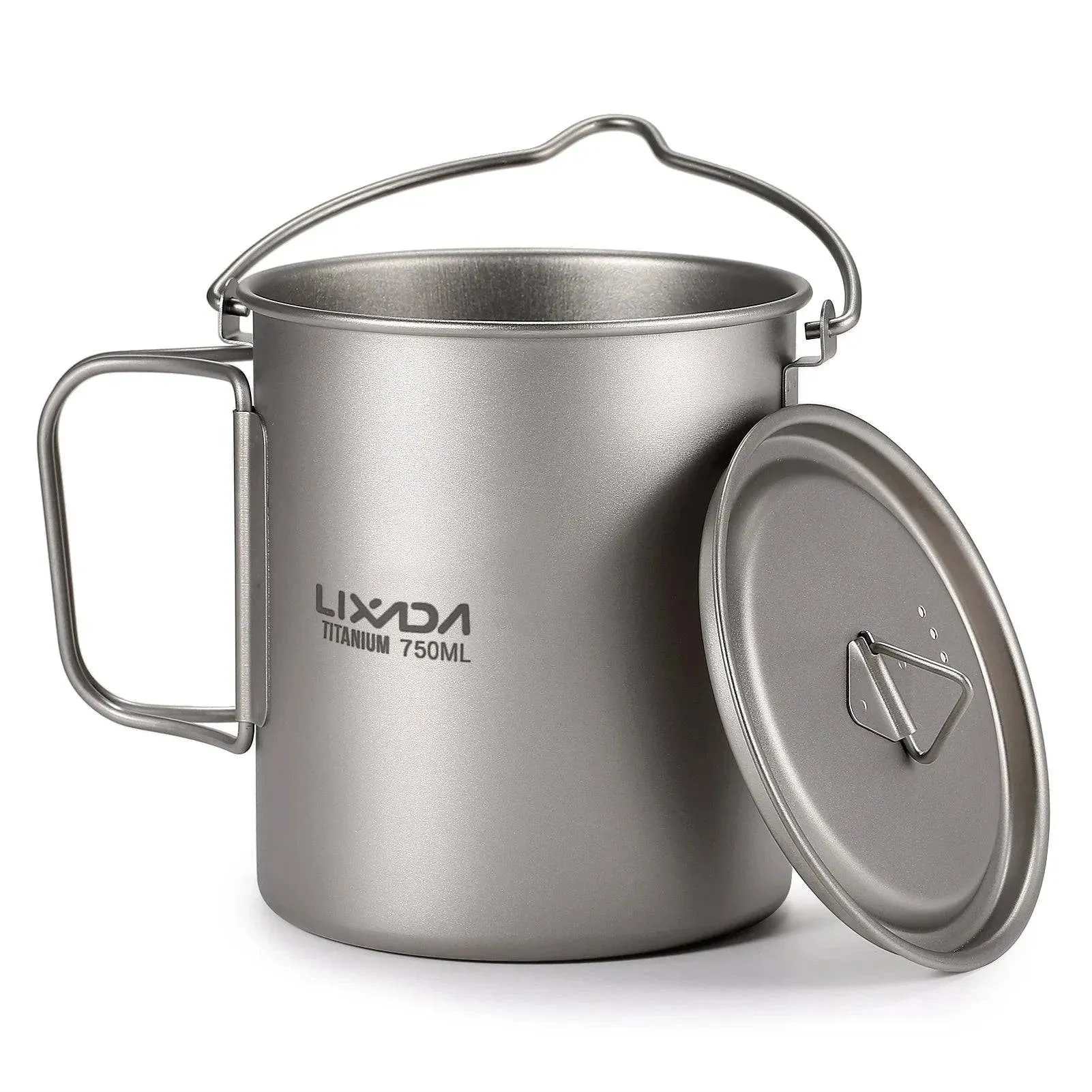 Lixada 1pc/3pcs Lightweight Titanium 750ml Pot or 350ml Water Cup Mug with Lid Collapsible Handle for Outdoor Camping