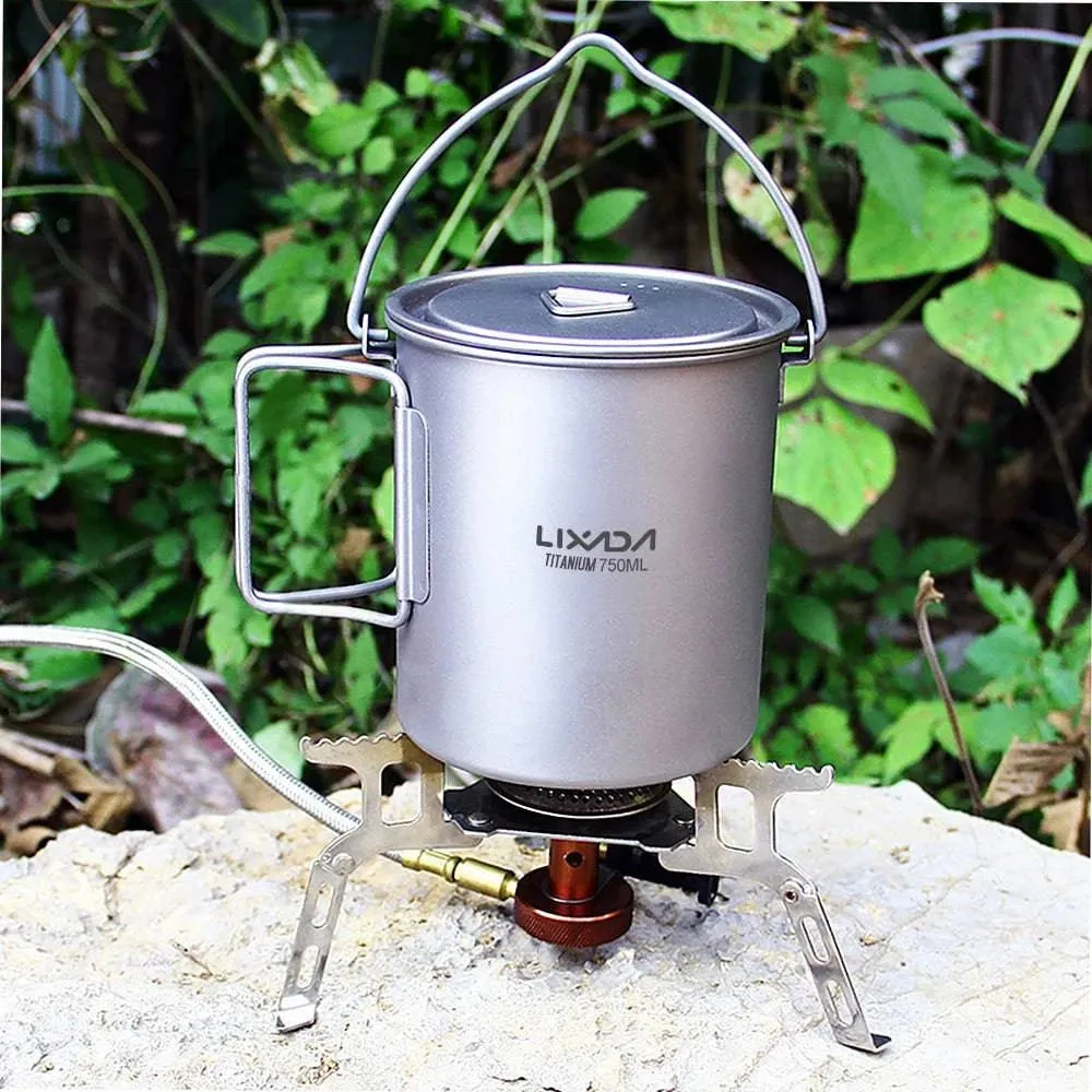 Lixada 1pc/3pcs Lightweight Titanium 750ml Pot or 350ml Water Cup Mug with Lid Collapsible Handle for Outdoor Camping