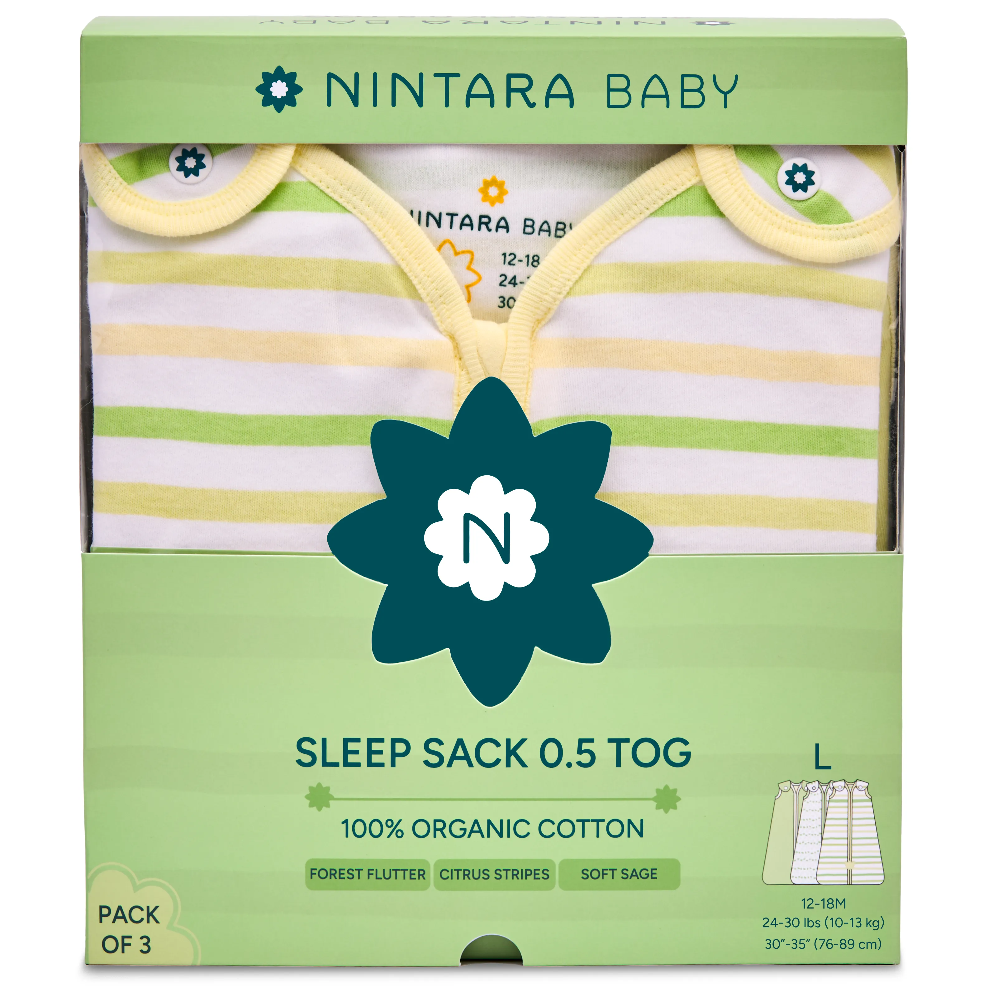 Nintara Baby 0.5 TOG Sleep Sack - Premium Organic Cotton, Lightweight Wearable Blanket for Newborns, Infants & Toddlers (0-24 Months), Unisex Baby Sleeping Bag, Gifts for Babies