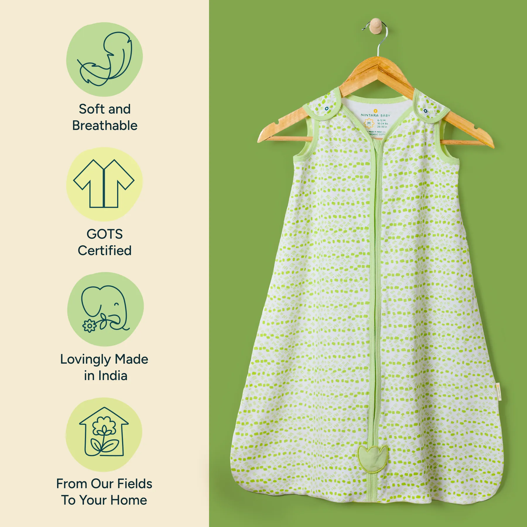 Nintara Baby 0.5 TOG Sleep Sack - Premium Organic Cotton, Lightweight Wearable Blanket for Newborns, Infants & Toddlers (0-24 Months), Unisex Baby Sleeping Bag, Gifts for Babies