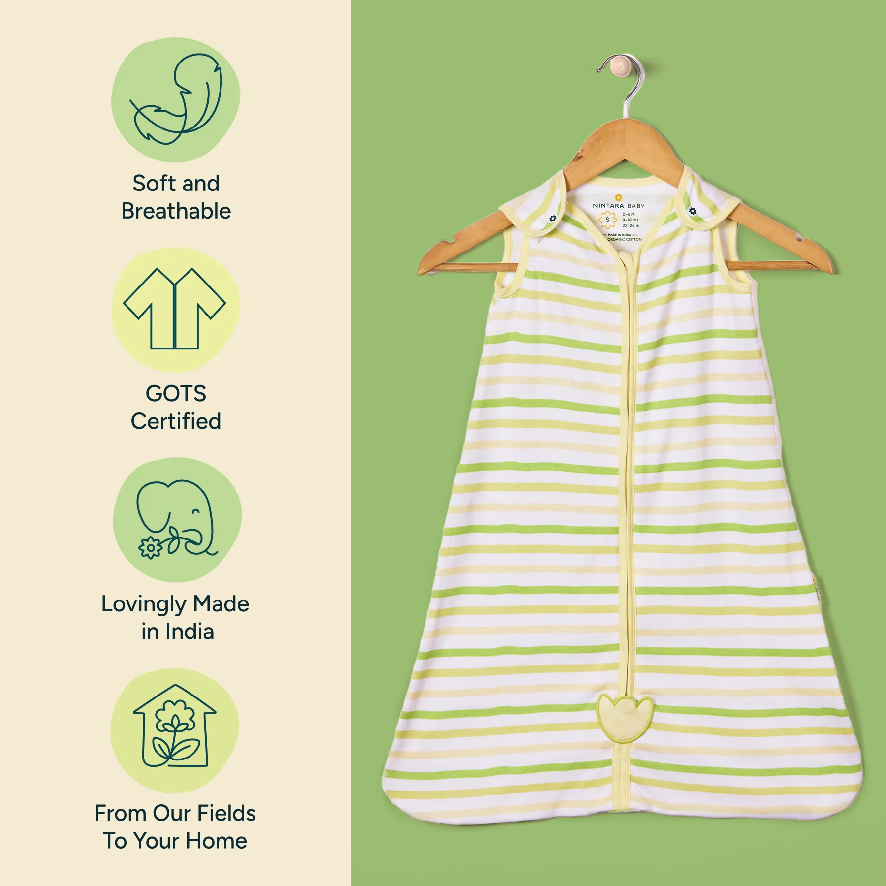 Nintara Baby 0.5 TOG Sleep Sack - Premium Organic Cotton, Lightweight Wearable Blanket for Newborns, Infants & Toddlers (0-24 Months), Unisex Baby Sleeping Bag, Gifts for Babies
