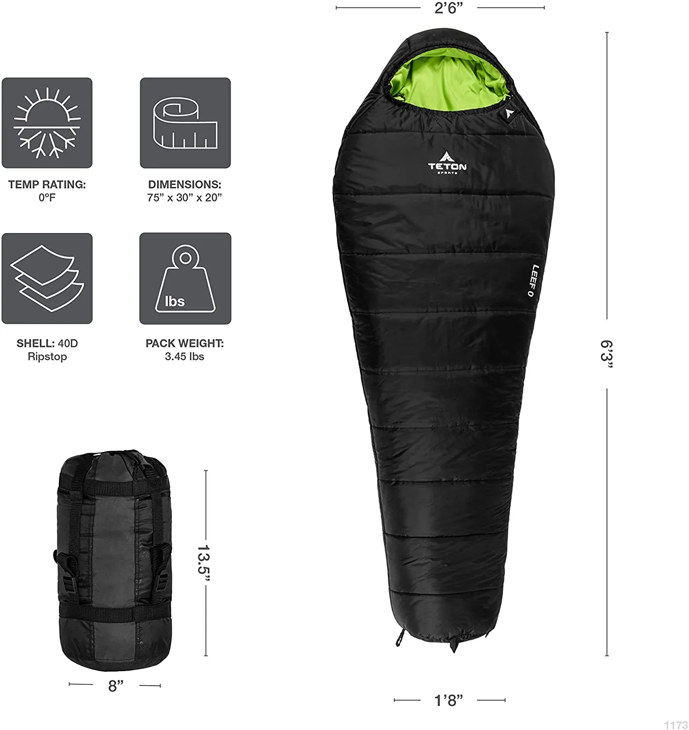 TETON Sports LEEF Ultralight Mummy Sleeping Bag Perfect for Backpacking, Hiking, and Camping; 3-4 Season Mummy Bag; Free Stuff Sack Included