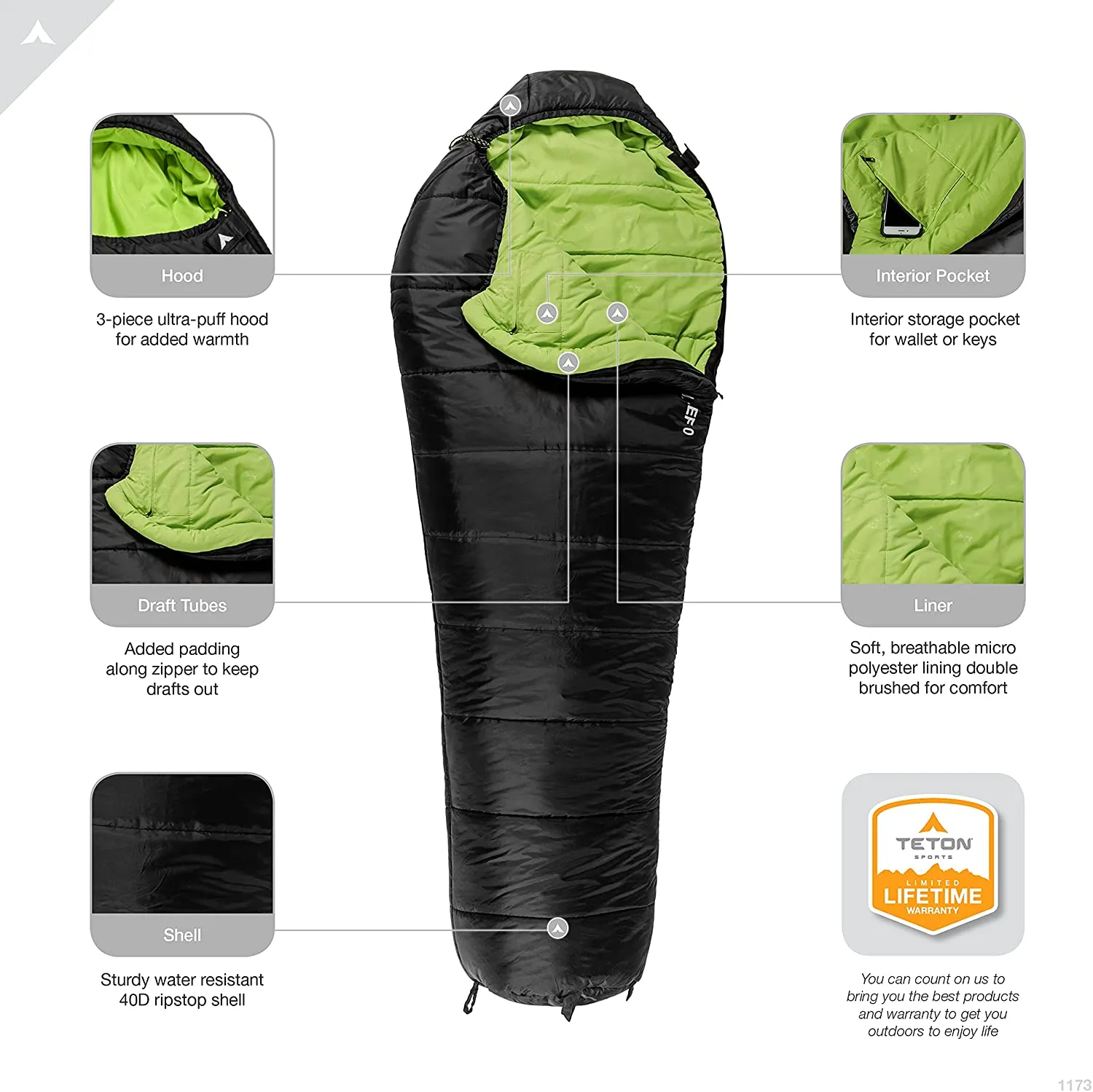 TETON Sports LEEF Ultralight Mummy Sleeping Bag Perfect for Backpacking, Hiking, and Camping; 3-4 Season Mummy Bag; Free Stuff Sack Included